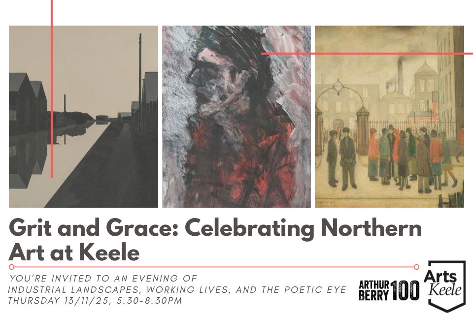 Event poster featuring details form paintings of Wade, Berry and Lowry plus title and event details